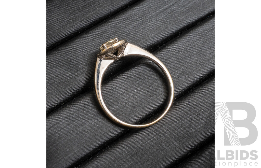 18ct White Gold Diamond Halo Engagement Ring - Size O