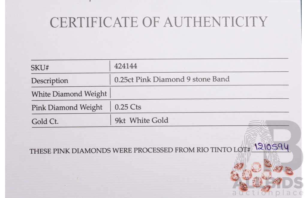 9ct Argyle Mine Rio Tinto Certified Pale Pink Diamond Ring, TDW 0.25ct, Size S, 2.43 Grams