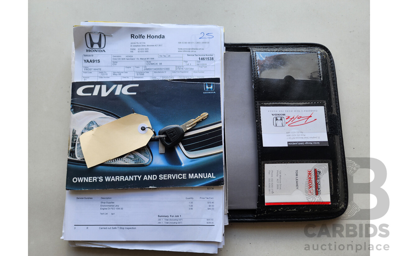 5/1998 Honda Civic CXi  3d Hatchback White 1.6L