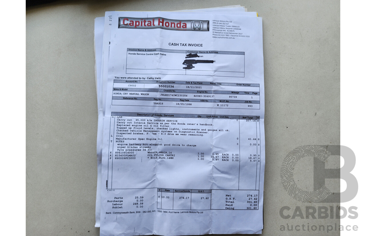 5/1998 Honda Civic CXi  3d Hatchback White 1.6L