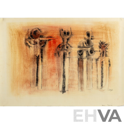 Cecil Skotnes, (20th Century, South African, 1926-2009), Totems [Theme -Captives] (1968), Original Pastel on Paper, 60cm x 40cm (image)