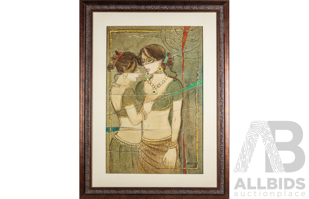 Mehtab Ali, (20th Century, Pakistani, 1960-) Two Friends (2009), Original Oil on Canvas, 120 x 90 cm (frame)