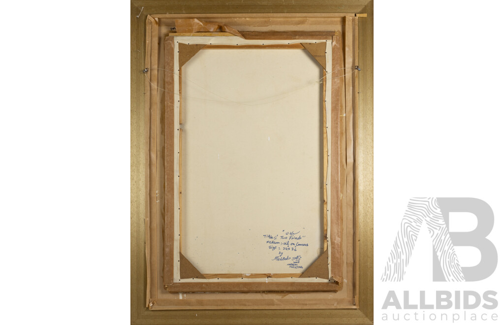 Mehtab Ali, (20th Century, Pakistani, 1960-) Two Friends (2009), Original Oil on Canvas, 120 x 90 cm (frame)