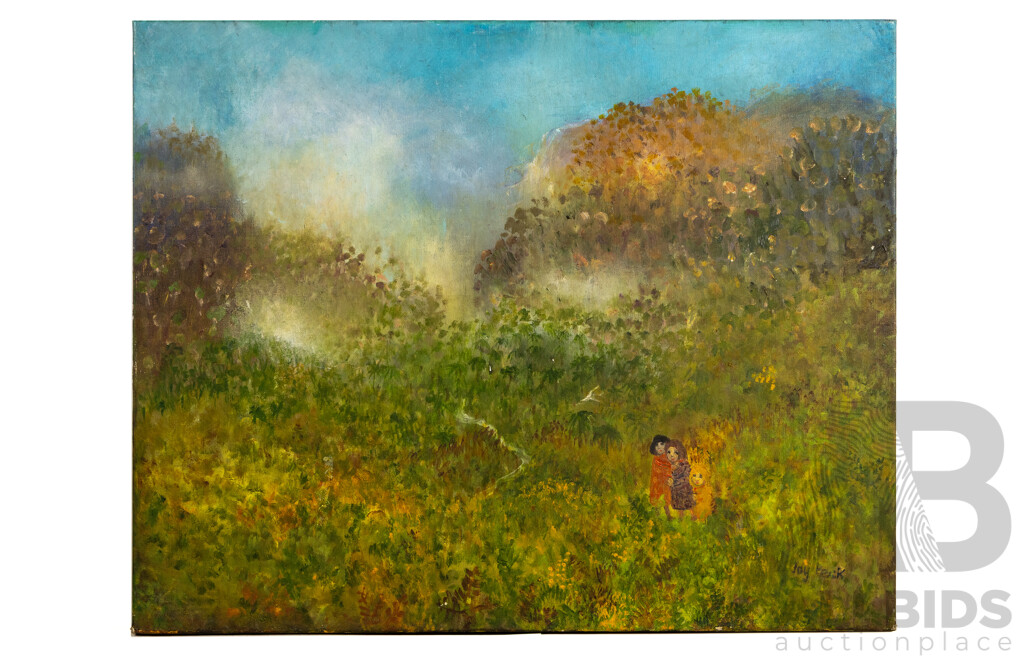 Joy Peck, (20th Century, Australian, 1928-2008) In the Garden, Original Oil on Canvas, 61 x 76 cm