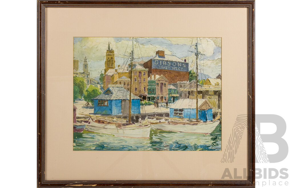 Maxwell Christopher Richard Ragless, Untitled Port Scene, 43cm X 33cm Watercolour, Framed 63.5cm X 55cm