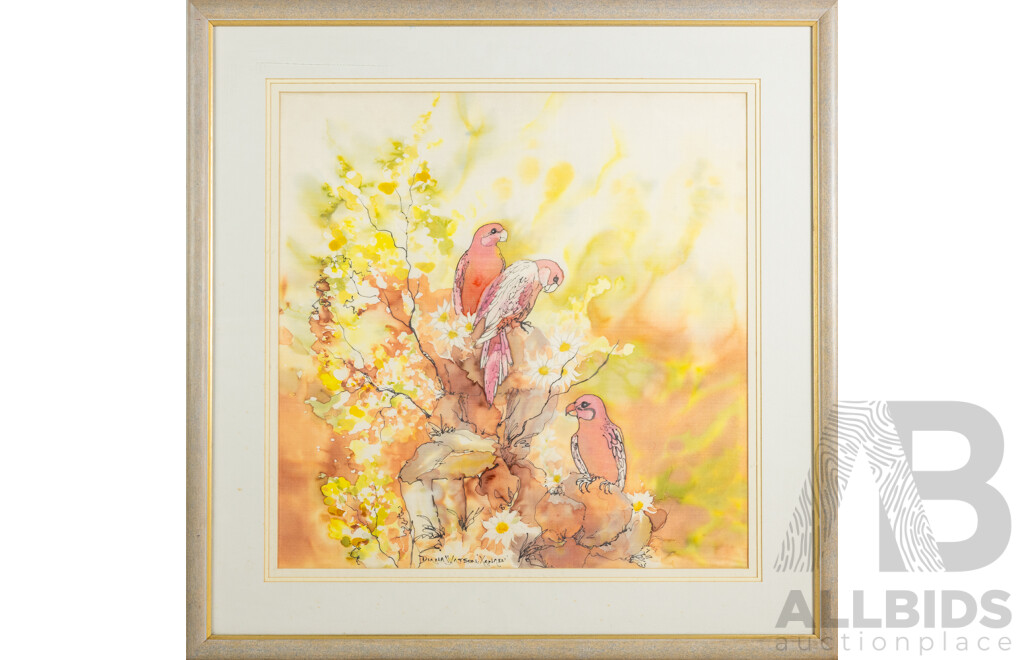 Diana Watson, Parrots, Approximately 77cm x 77cm, Watercolour, Framed