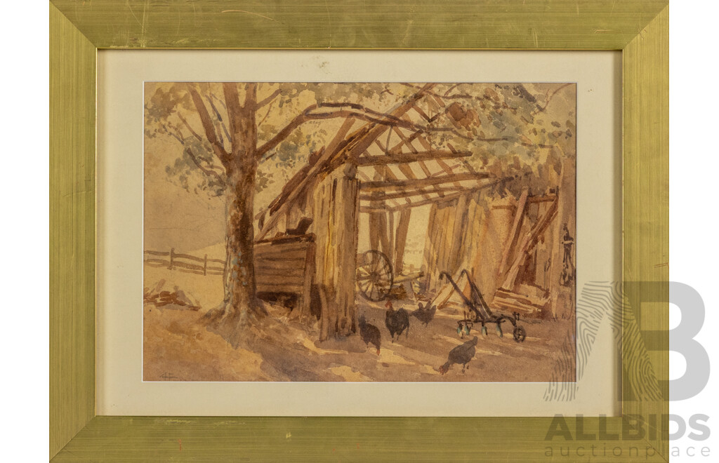 Albert Henry Fullwood (19/20th Centuries, British-Born Australian, 1863-1930), The Old Barn (1925), Antique Watercolour, 37 X 49.5 M (Frame)