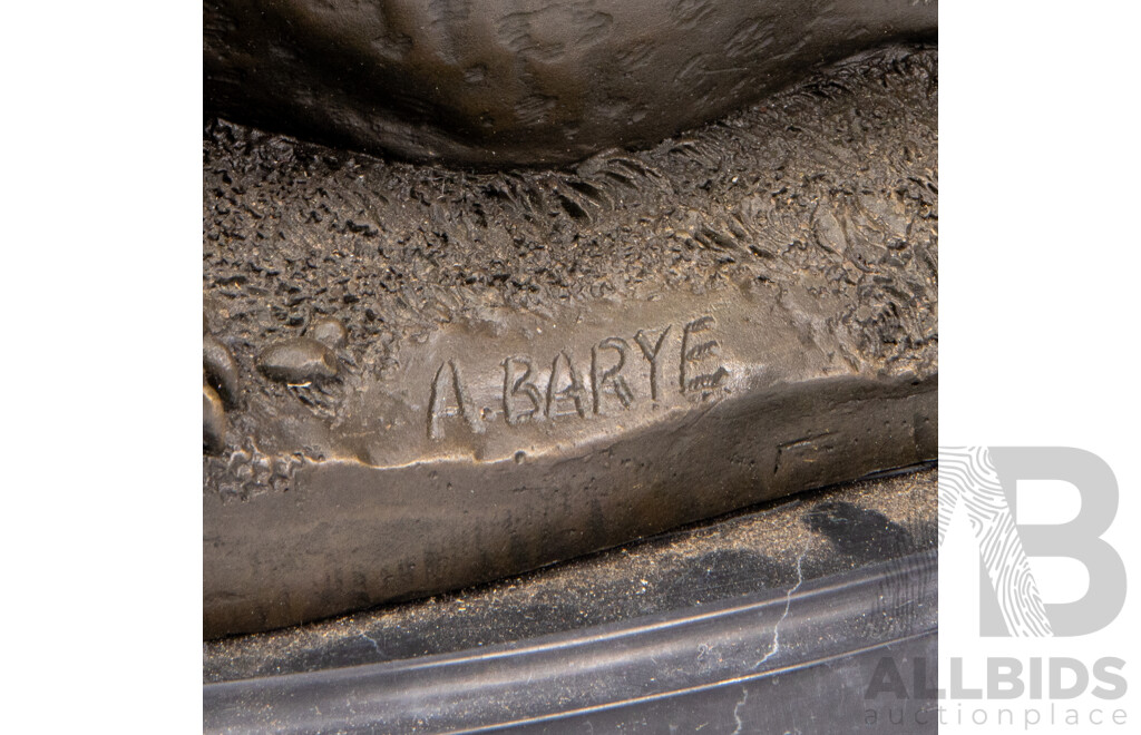 Antoine Louis Barye, Cheetah and Alligator, Large Cast Bronze Sculpture, Signed, on Marble Plinth