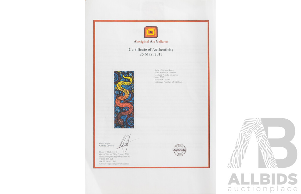 Chern'ee Sutton, Yaruwala Kuntarra, 2017, 40cm X 121cm, Acrylic on Canvas, Gallery COA