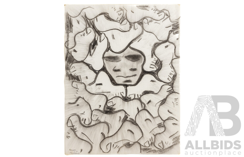 Auguste Blackman, Trampled, 1981, 65cm X 50cm, Charcoal Drawing with Engraved Rubbing