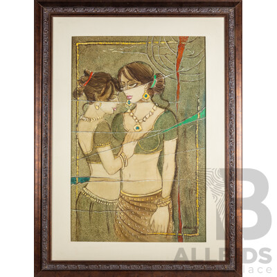 Mehtab Ali, (20th Century, Pakistani, 1960-) Two Friends (2009), Original Oil on Canvas, 120 x 90 cm (frame)