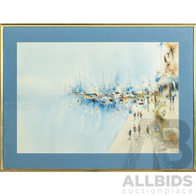 Ben Avram (20th Century) Untitled (Mediterranean Harbour City), 61x46(frame)