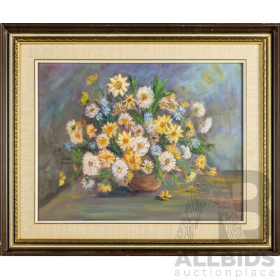 Dorothy Stacey Payne (20th Century, Australian), Autumn Bouquet, Original Vintage Oil on Canvas Board, 50H x 60W cm (frame)