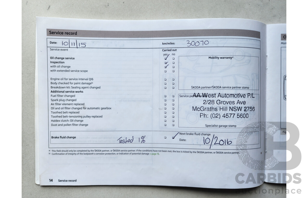 1/2014 Skoda Octavia 132 TSI Elegance NE 5d Hatchback White 1.8L