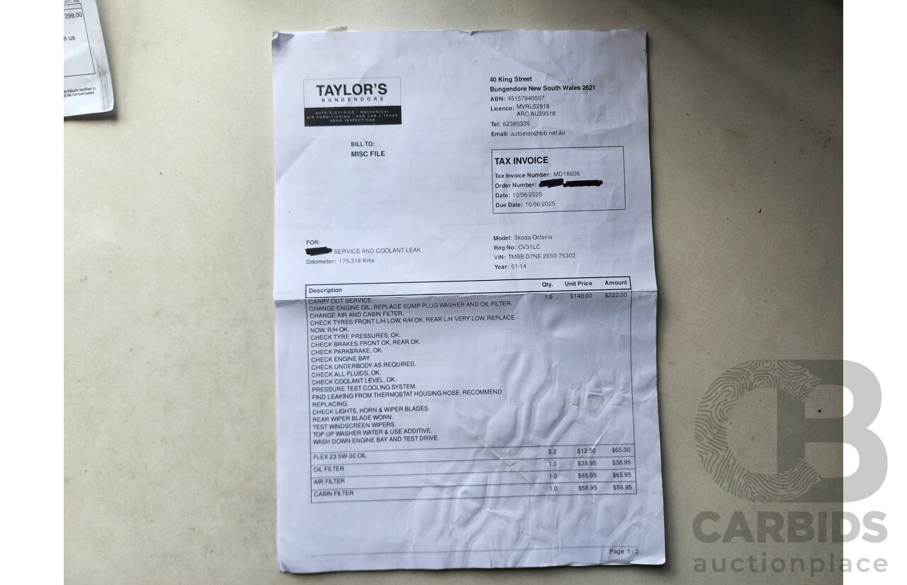 1/2014 Skoda Octavia 132 TSI Elegance NE 5d Hatchback White 1.8L