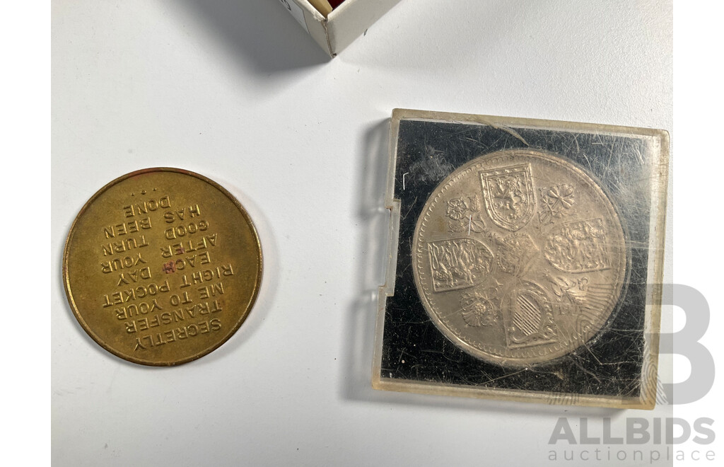 United Kingdom1953 Five Shillings, QE2 Coronation, 1955-1956 Clifford Park Jamboree Coin, Lockheed Aeronautical Systems Company Victorinox Swiss Army Knife