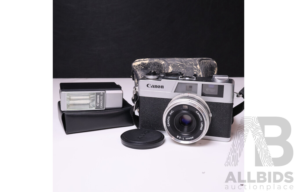 Canon Canonet 28 Rangefinder Camera with Canon Canolite D Flash