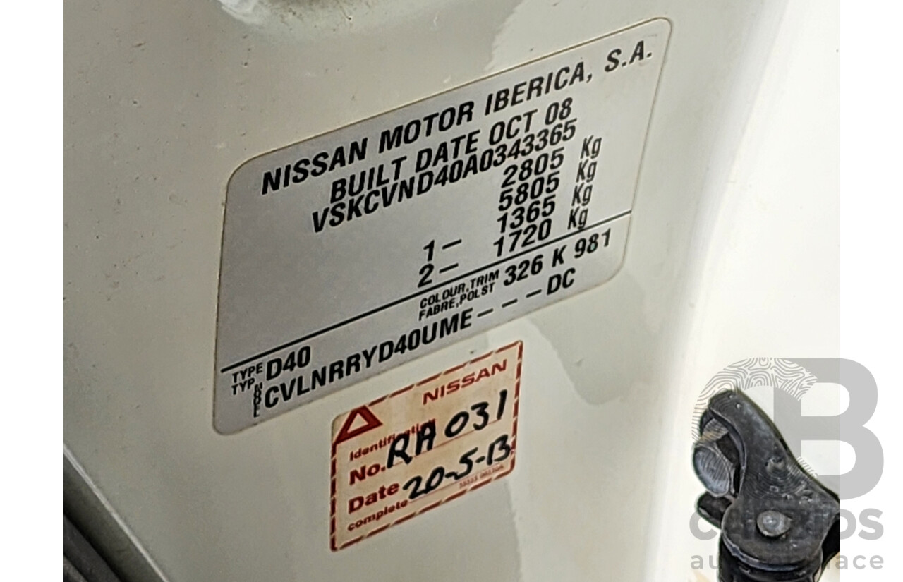 2/2009 Nissan Navara RX (4x4) D40 Dual Cab P/Up White 2.5L