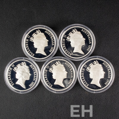 Australian RAM 1996 Five Proof Five Dollar Coin Set, Materpieces in Silver, Shaping a National Identity .925