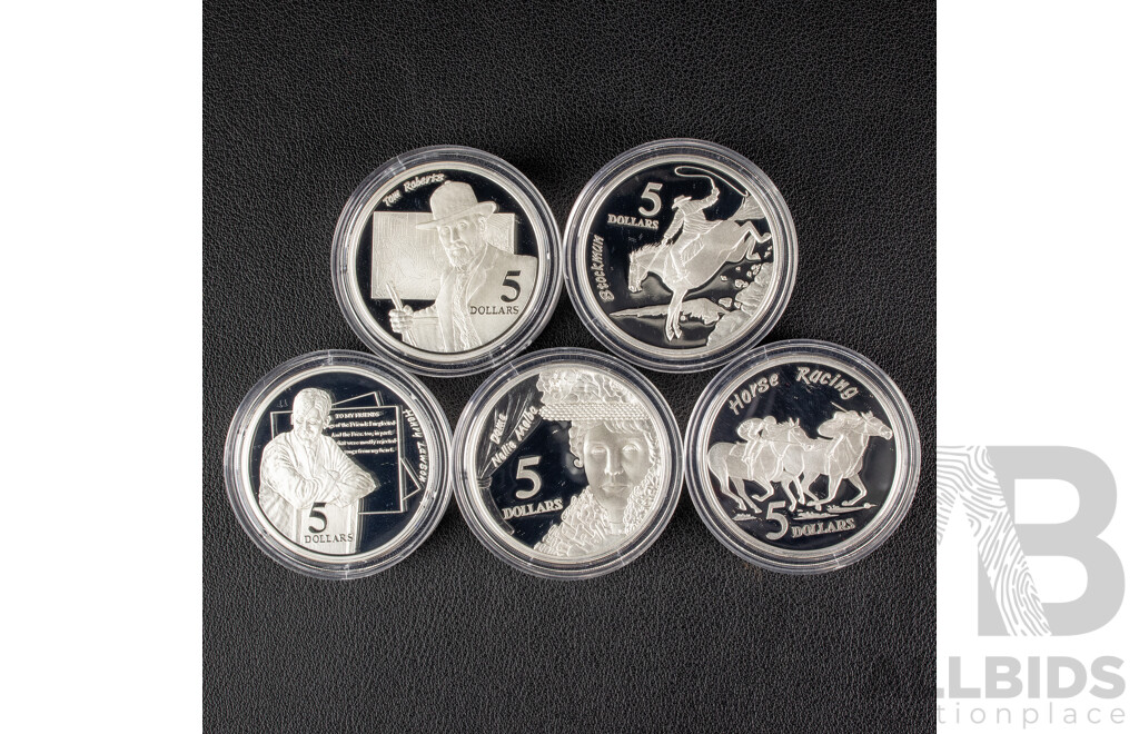 Australian RAM 1996 Five Proof Five Dollar Coin Set, Materpieces in Silver, Shaping a National Identity .925