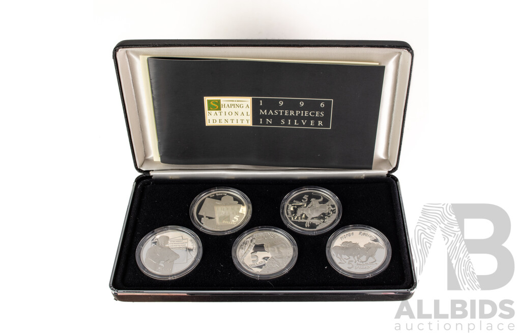 Australian RAM 1996 Five Proof Five Dollar Coin Set, Materpieces in Silver, Shaping a National Identity .925