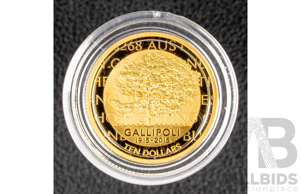 Australian RAM 2015 Gold Proof Ten Dollar Coin, Centenary of the Gallipoli Landing .999