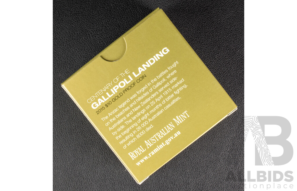 Australian RAM 2015 Gold Proof Ten Dollar Coin, Centenary of the Gallipoli Landing .999