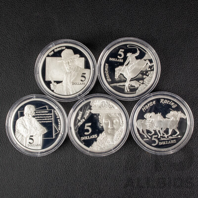 Australian RAM 1996 Five Proof Five Dollar Coin Set, Materpieces in Silver, Shaping a National Identity .925