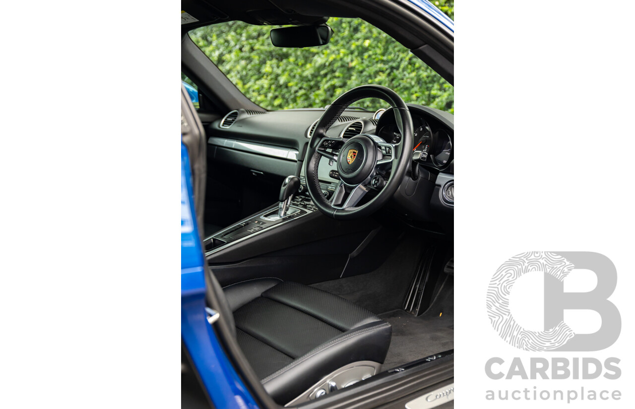 09/2017 Porsche 718 Cayman (RWD) 982 MY18 2d Coupe Sapphire Blue Metallic Turbo 2.0L