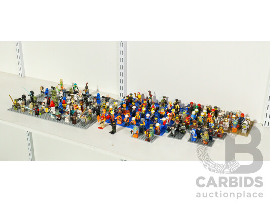 Collection of Lego Figures with Accessories Including Star Wars, Prospector, Construction, Cowboy, Fire Fighters and More