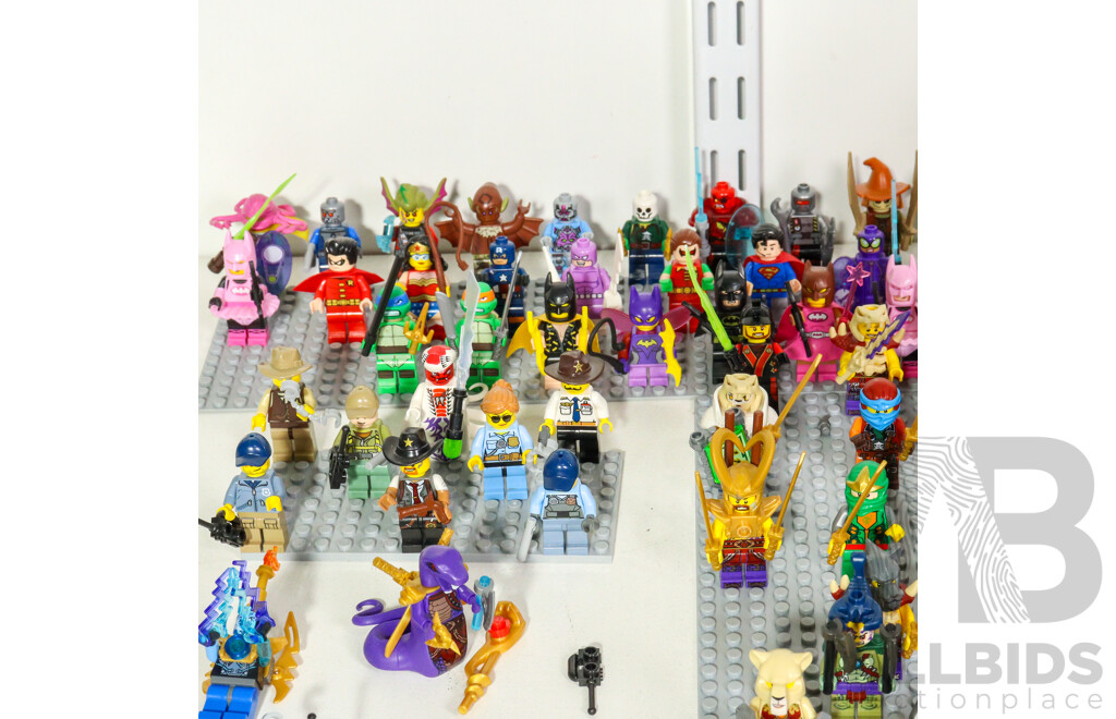 Collection of Lego Figures with Accessories Including Star Wars, Prospector, Construction, Cowboy, Fire Fighters and More
