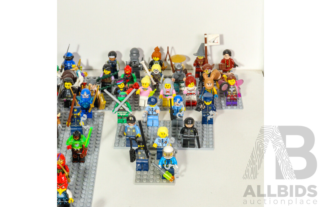 Collection of Lego Figures with Accessories Including Star Wars, Prospector, Construction, Cowboy, Fire Fighters and More