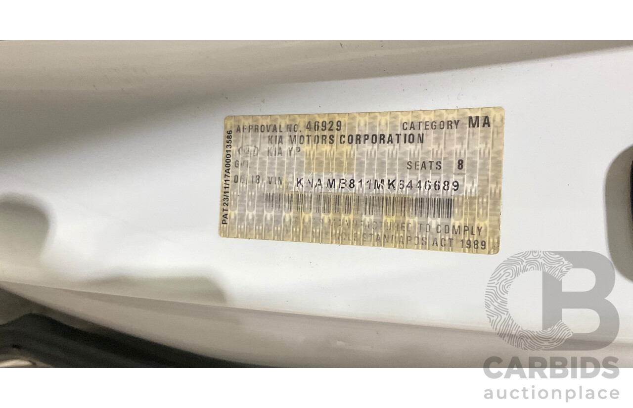 6/2018 Kia Carnival S YP MY16 Update 4d Wagon Snow White Pearl V6 3.3L - 8 Seater