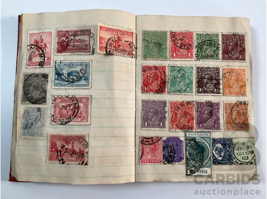 Collection of Vintage Stamp Albums Including Australian Predecimal, 1900's, QV, KGV, United Kingdom Penny Red, USA, Germany, France, Italy, Japan, China, Russia and More