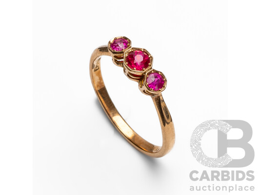 Vintage 15ct Rose Gold & Ruby Ring - Size R