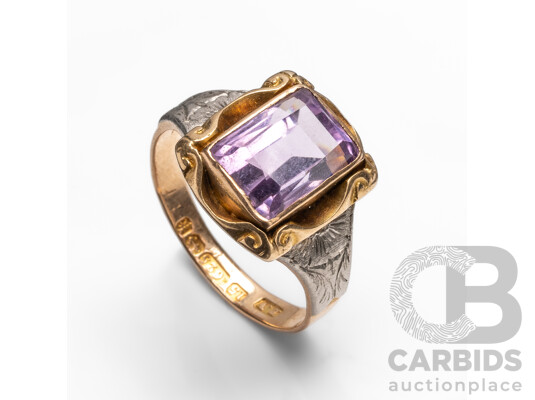 Vintage 15ct Yellow/White & Amethyst Ring - Size P
