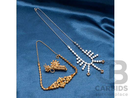 Vintage Austrian Rhinestone Necklace, Bracelet & Brooch Set