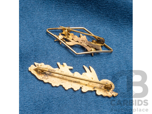 9ct Yellow Gold Lined Mother Brooches - Lot of 2