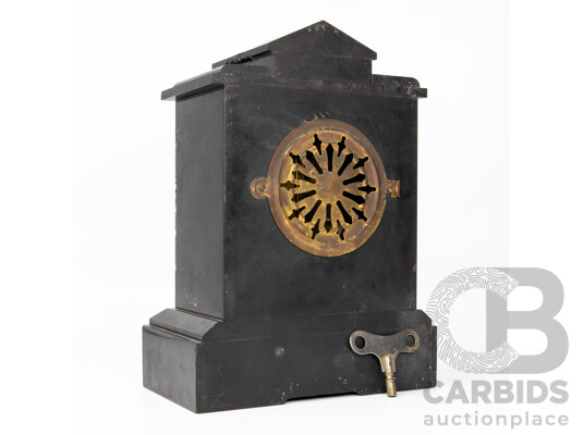 Late 19th Century Black Slate and Verte Marble Mantle Clock