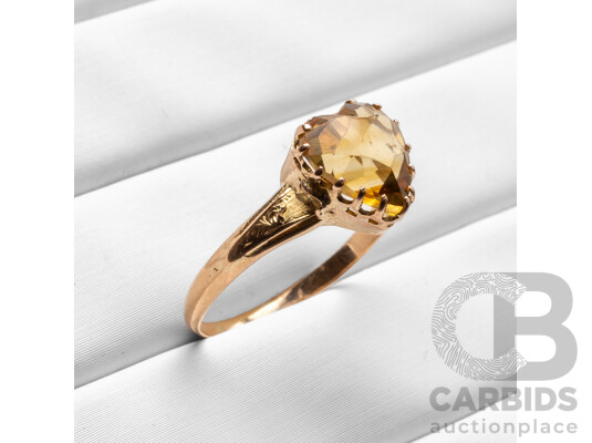 Vintage 14ct Yellow Gold & Citrine Ring - Size M