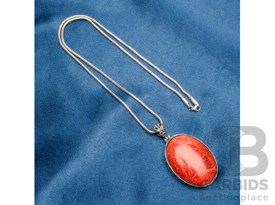 925 Sterling Silver Chain & Pendant with Large Red Sponge Coral