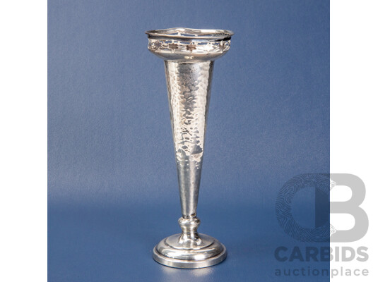 Antique Sterling Silver Hammered Finish Vase, Walker and Hall, Birmingham, 1913