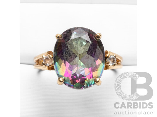 Vintage 9ct Yellow Gold Trilogy Ring with Mystic & White Topaz, Birmingham C.1999 - Size M