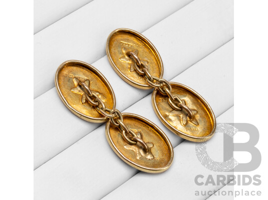Vintage 9ct Yellow Gold Engraved Cufflinks, Birmingham C.1910 - 2.98gms