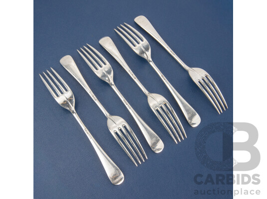 Six Sterling Silver Forks, Walker & Hall, Sheffield 1920  .925
