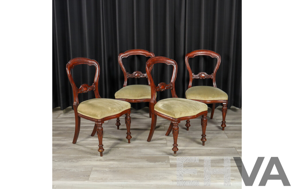 Set of Four Victorian Mahogany Balloon Back Dining Chairs