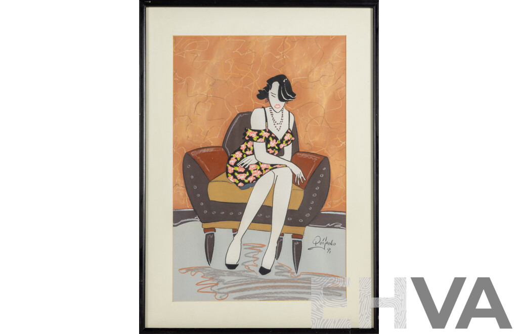 Nick Quijano (20th Century, Puerto Rican Born American, 1953-), Girl Waiting (1991), Original Pastel on Paper, 72 X 52 Cm (Frame)