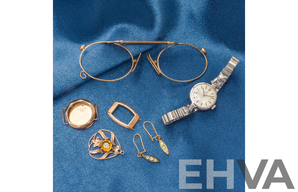 Assorted Gold/Silver Scrap and Vintage Ladies Omega Watch