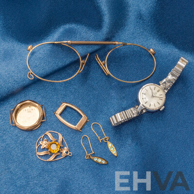 Assorted Gold/Silver Scrap and Vintage Ladies Omega Watch