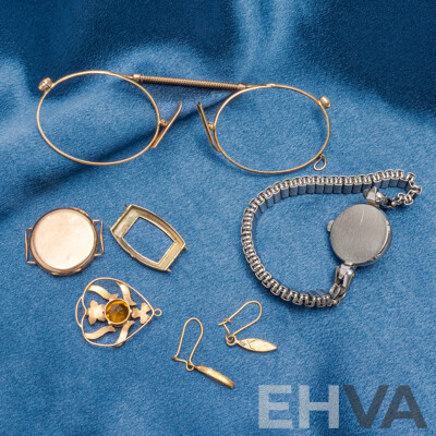 Assorted Gold/Silver Scrap and Vintage Ladies Omega Watch